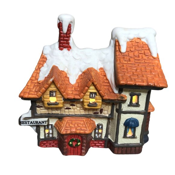 Christmas House Snow Village Miniature Lighted Restaurant Vintage Holiday Decor - Picture 7 of 7